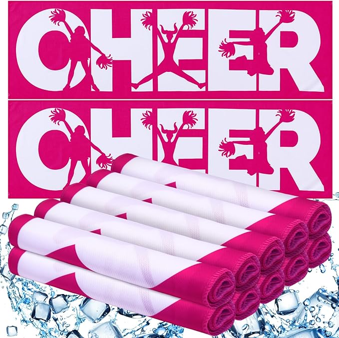 12 Pcs Cheerleader Cooling Towel Cheer Gifts Bulk for Team Cheer Sports Gifts with Bags 40" x 12" Breathable Chilly Microfiber Cooling Towel for Yoga Sport Gym Party Favor (Pink)
