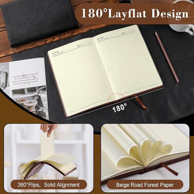 Fetinar Leather Journal Notebook,300 Pages Hope Tree Softcover Lined Notebook for Women Men,300 Travel,Business,Work,Office,School Note Taking,5.7'' X 8.3''(black)
