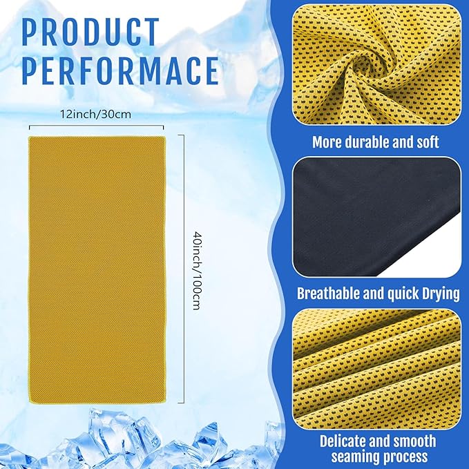 Hosuly 6 Pack Cooling Towels 40" x 12" Sport Towels, Cooling Rag for Neck and Face Ice Breathable Chilly Portable Neck Wraps for Yoga(Yellow)