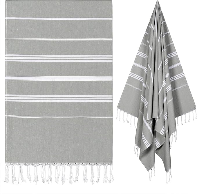 cabanana Turkish Beach Towel Oversized - 40"x70" Quick Dry Sand Free Thin Beach Towels for Adults,Extra Large Cotton Lightweigh Travel Towel for Beach Accessories (New Grey)