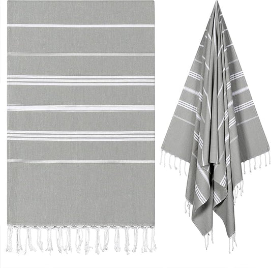 cabanana Turkish Beach Towel Oversized - 40"x70" Quick Dry Sand Free Thin Beach Towels for Adults,Extra Large Cotton Lightweigh Travel Towel for Beach Accessories (New Grey)