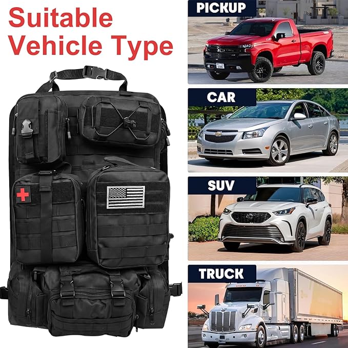 Tactical Seat Back Organizer, Molle Seat Back Organizer Panel With 5 Detachable Multi-Purpose Molle Pouch Fits Car Truck SUV Ford Jeep
