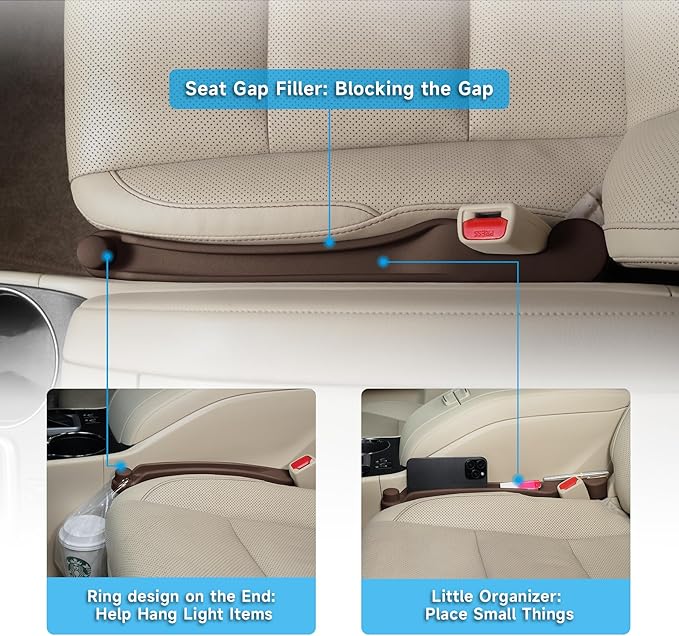 Givifive Car Seat Gap Filler Set of 2, 3IN1 Seat Side Gap Filler Plug with Storage Slot & Hook Function, Soft Foam Universal Fit Car SUV Truck Fill Gap Between Seats Console Organizer（Dark Brown）