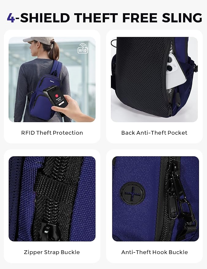 ECOHUB Crossbody Bags for Women Men, Anti-Theft RFID Blocking Sling Backpack Water Resistant Chest Shoulder Daypack, Blue