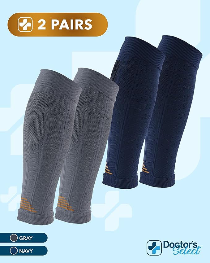 Doctor's Select 2 Pairs Copper Calf Compression Sleeve - Leg Compression Sleeves for Women & Men, Shin Splint Relief