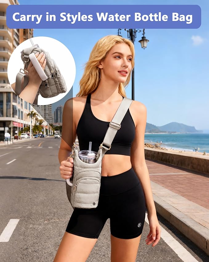 Water Bottle Holder with Strap for 30/32 oz, Crossbody Water Bottle Carrier Bag with RFID Blocking Phone Pocket