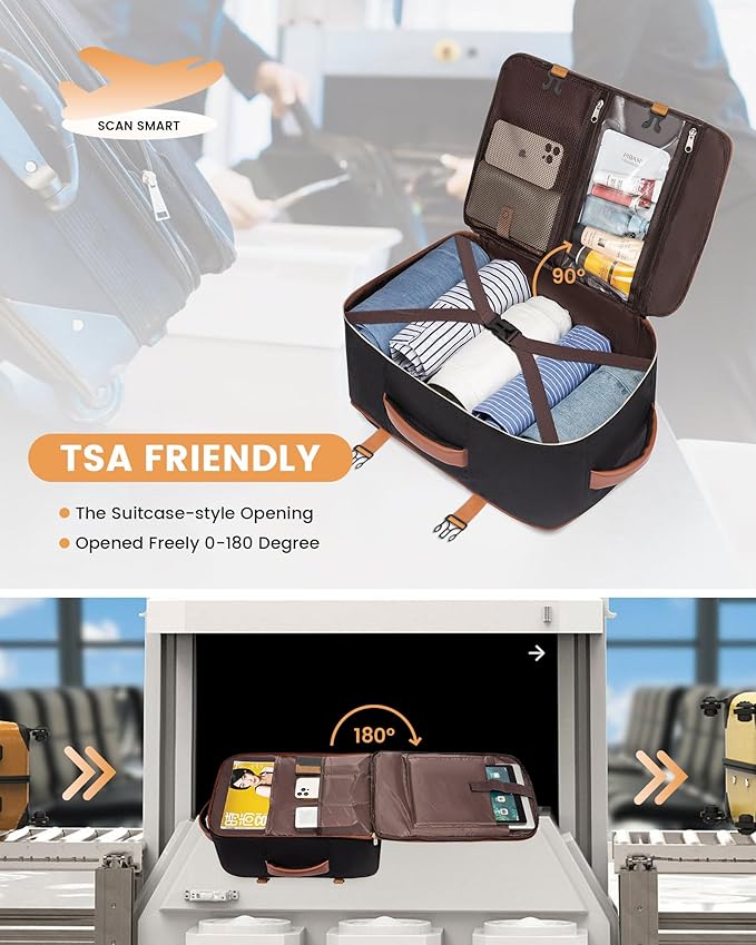 LOVEVOOK Carry On Backpack, 40L Travel Backpack Women with 3 Packing Cubes, TSA Airline Approved Suitcase Bag as Personal Item, Waterproof 17.3 inch Laptop Backpack for Weekender Overnight,Black-Brown
