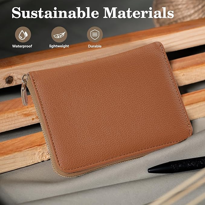 CoBak Passport Holder Cover with Safe Zipper Closure, Premium Passport Wallet for Travel, RFID Blocking Card Case, Waterproof Travel Accessories for Man, Pebbled Brown
