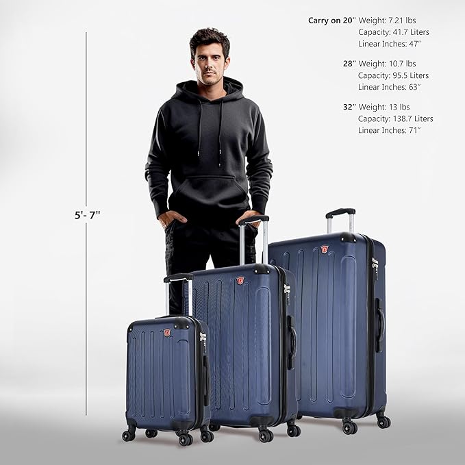 DUKAP INTELY Hardside Luggage Set with Spinner Wheel | Spacious Travel Suitcases with TSA Lock and Ergonomic GEL Handle | 3 Piece Set (20"/28"/32") | Blue