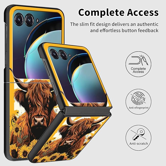 for Motorola Razr Plus 2025 Case,for Razor Plus 2025 Phone Case Cute Slim Hard PC Ultra-Thin Anti-Scratches Shockproof Protective Cover,Cute Cattle Flower