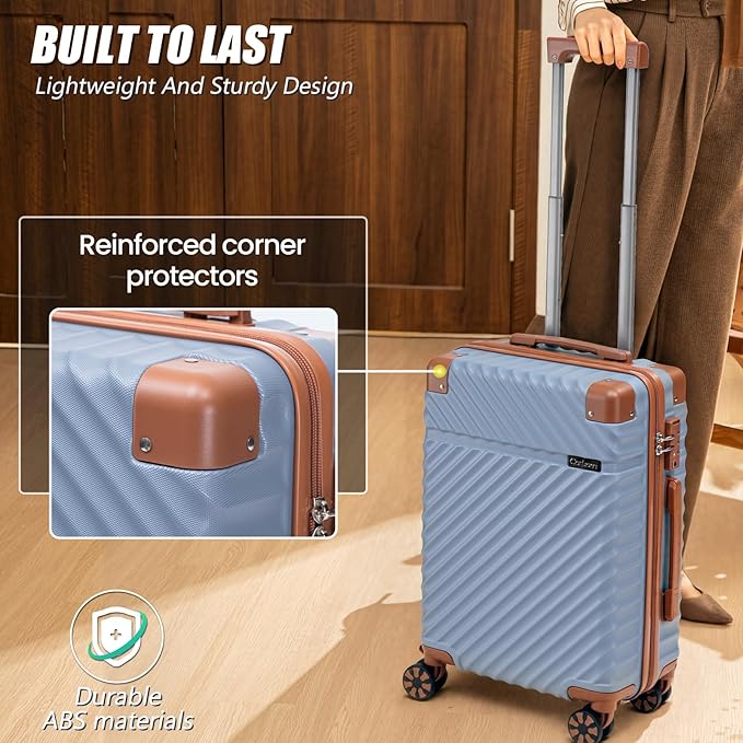 Cosbarn Carry On Luggage 22x14x9 Airline Approved, Hardside 20 Inch Carry on Suitcases with Wheels, Hard Shell ABS Lightweight Carry on Luggage Set, Travel Suitcase Set with TSA Lock, SkyBlue