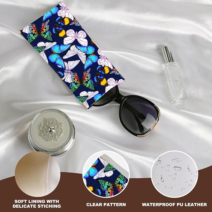 Anikathy 2Pcs Sunglass Eyeglass Glasses Case Soft PU Leather with Cleaning Cloth Cute Glasses Pouch Bag for Men Women Girs