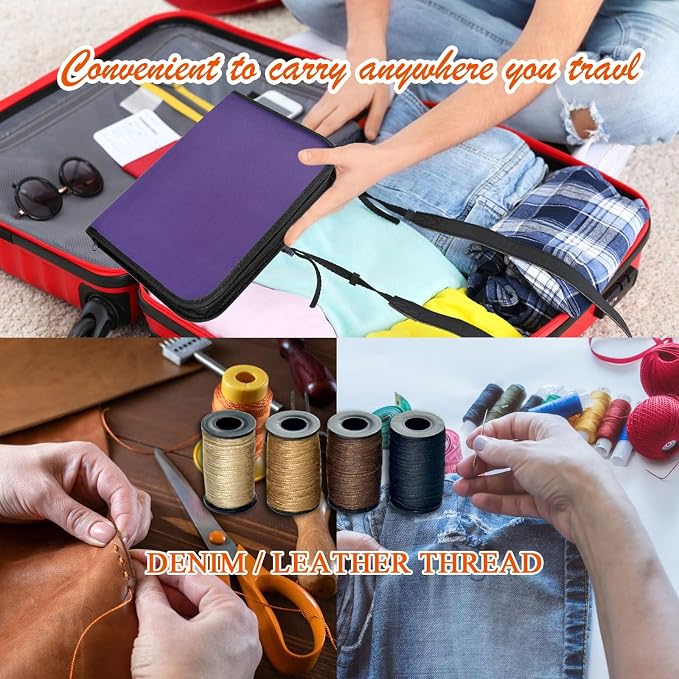 Sewing Kit with Case Portable Sewing Supplies for Home Traveler, Adults, Beginner, Emergency, Contains 60 Sewing Thread, Scissors, Needles, Measure etc（Dark Violet，XL)