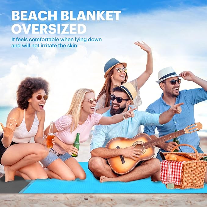 EASYFUN Beach Blanket Sandproof Oversized, 79''×83'' Extra Large Beach Mat, Portable Picnic Mat for Travel Camping Hiking, Lightweight Beach Essentials Family Water Resistant Mat