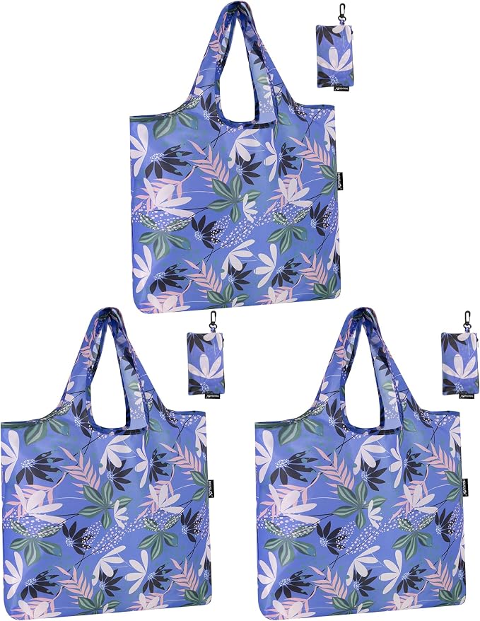 HOLYLUCK Reusable Grocery Bags,Heavy Duty Foldable Shopping Tote Bag (Standard, Purple leaves)