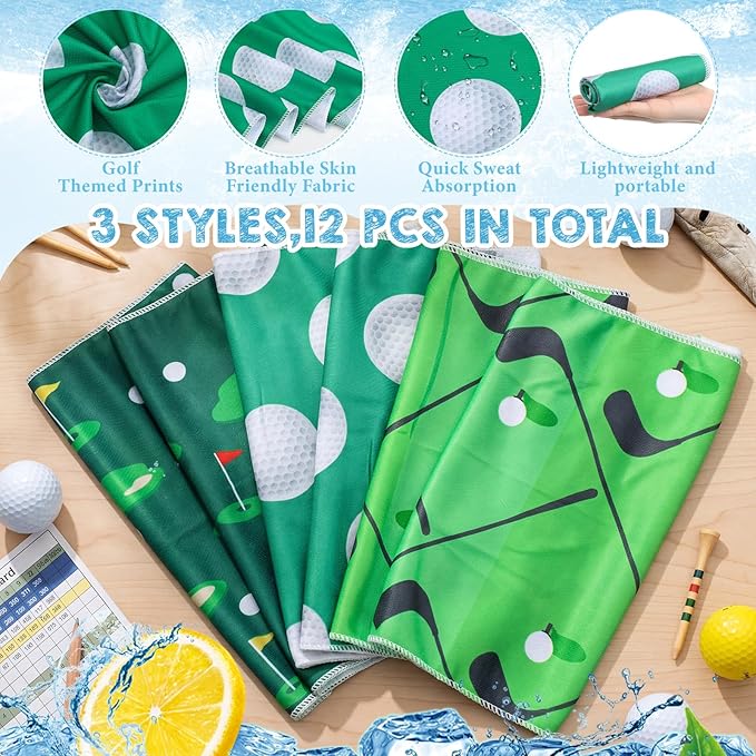 Hosuly 12 Pcs Sports Cooling Towels Basketball Football Golf Breathable Portable Chilly Ice Towel Bulk Fast Drying Microfiber, 32 x 12 in for Sport Party Favors Team Birthday Gifts