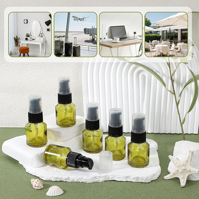 Segbeauty 18pcs 0.5oz Glass Travel Size Containers for Lotions, Mini Empty Lotion Bottles Pump Dispenser Refillable, 15ml Travel Containers for Creams, Small Hair Oil Pump Bottle Liquids Foundation