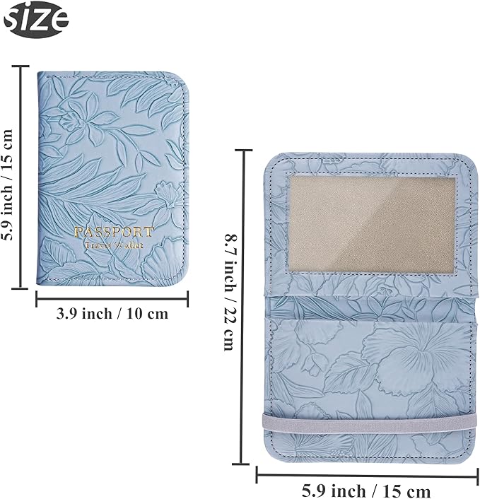 lizimandu Passport Holder with Airtag Slot, Airtag Passport Wallet for Men Women, Slim Leather Passport Holder Case Family for Travel Anti-Lost(1-Carved Light Blue)