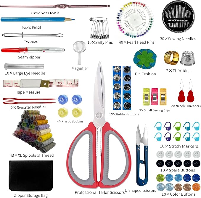 197PCS Sewing Kit for Adults, 43 XL Thread Spool, Beginners with Advanced Large Sewing Sets, Suitable for Travelers, Adults, Children, Beginners, Emergency Items, DIY and Family Sewing Kit