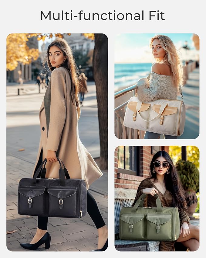 BAGSMART Duffel Bag for Women, Vintage Weekender Bags for Women, Overnight Gym Carry on Personal item for Travel, Green
