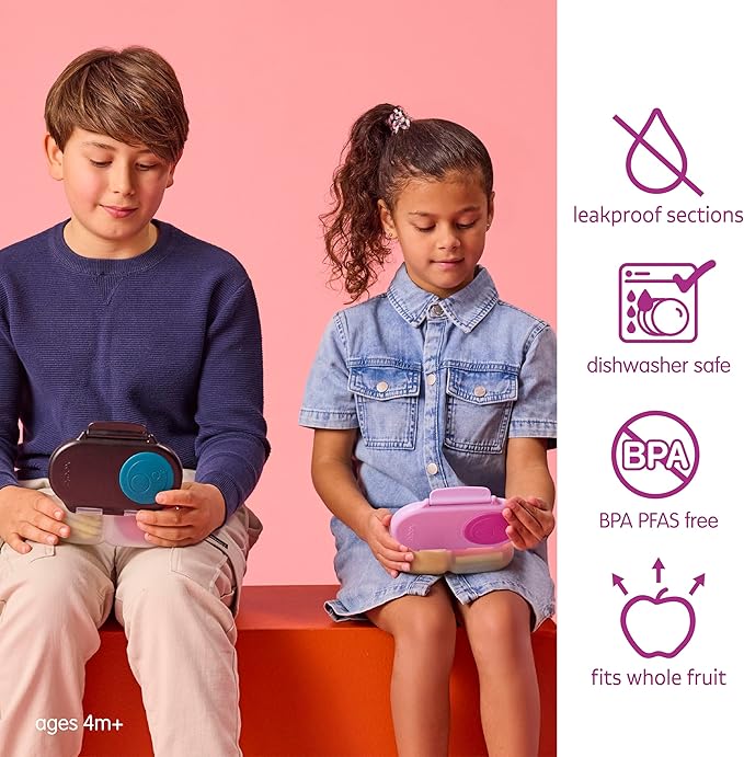 b.box Snack Box - Leakproof Mini Bento Box for Kids & Toddlers, 2 Compartment Snack Containers for Kids, Lunch Containers, Dishwasher Safe, BPA Free, PFAS Free, Ages 4m+, 1 3/4 Cup - Night Vision