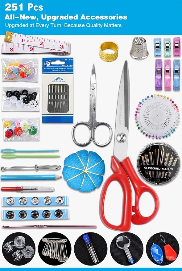 Large Sewing Kit for Adults: YUANHANG Newly Upgraded 251 Pcs Premium Sewing Supplies Set - Complete Sew Kit of Needle and Thread for Beginners - Travel Emergency - Basic Home Hand Sewing Repair Kits