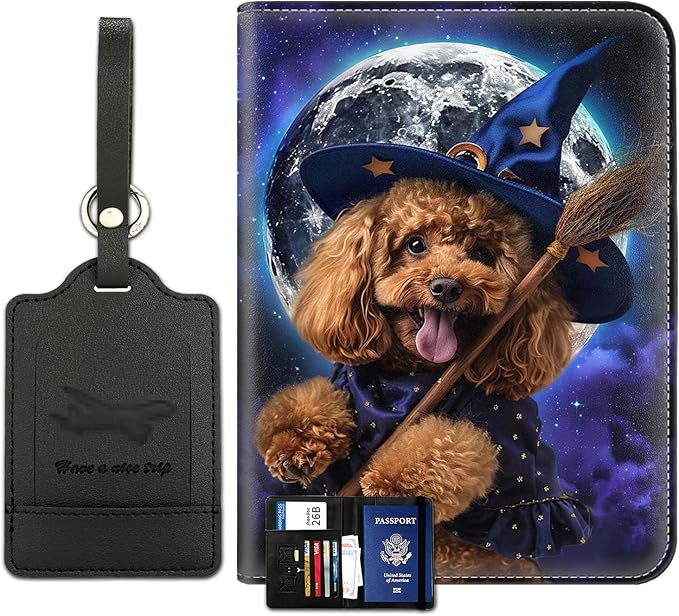 Passport Wallet, Passport Holder with RFID Blocking and Luggage Tag, Waterproof PU Leather Travel Documents Organizer Case, Passport Covers with Card Slot for Women & Men, Cockapoo Dog Passport Book