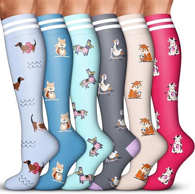 Acture 6 Pack Compression Socks for Women and Men - Knee High for Medical, Running, Nurses, Travel