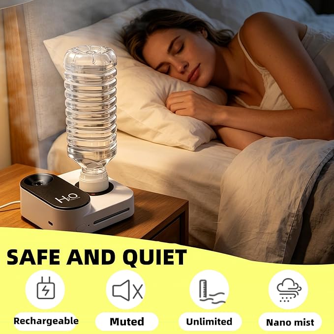 Portable Desk Nano Humidifier for Travel with Auto Shut-Off Nightlight USB Rechargeable Large Spray Quiet 23dB for Home Office Car Hotel Plant Bedroom