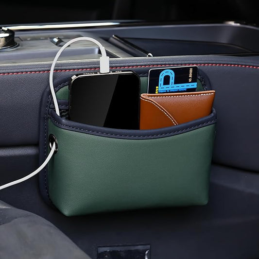 JEYODA Car Seat Side Storage Pocket, Small Organizer,PU Leather Multifunctional Console Side Organizer Bag for Phone, keys, sunglass,wallet,ect (Green)