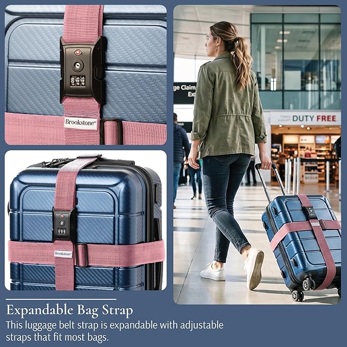 Brookstone Luggage Strap - 2-in-1 TSA-Approved Expandable Luggage Straps for Suitcases with Keyless 3-Digit Combination Lock, Size One Size, Lilac Ice