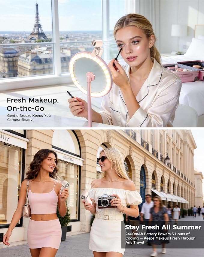 Handheld Fan Portable,0.26lb Mini Fan,Handheld/Clip-on Dual Mode,4-Speed & long lasting,USB-C Fast Charge & Power Display,compact for Outdoor/Commute/Office/Travel/Stroller,Gifts for Women men,Beige