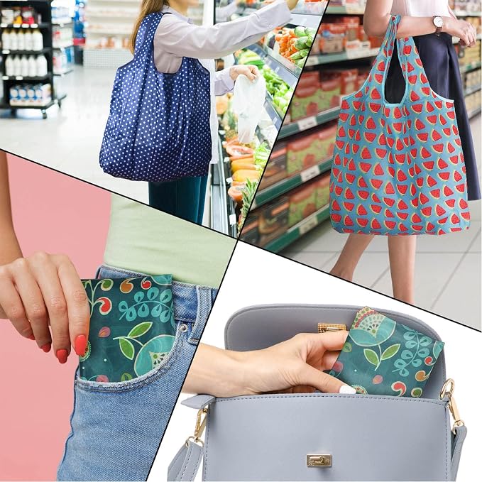 Tote Bag, 4 Pack 50Lbs Reusable Grocery Bags Gift For Women, Bulk Foldable Shopping Totes With Handles, Stylish Large Boho Tote Bags, Portable Market Cloth Storage Bags, Lightweight Heavy Duty