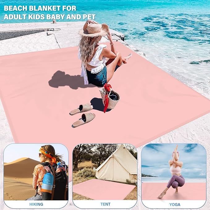Famstar Beach Blanket Oversized Extra Large 78"X81"/10'X9',Waterproof Sandproof Beach Blanket 2-8 Adults Lightweight Durable for Travel Camping Hiking Picnic