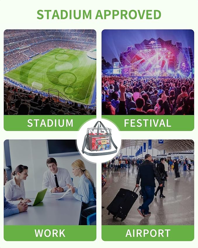 Bagenius Clear Tote Bag Stadium Approved, Game Day Satchel Bag with ‌Non-detachable Reinforced Strap for Concert, Work, Sport