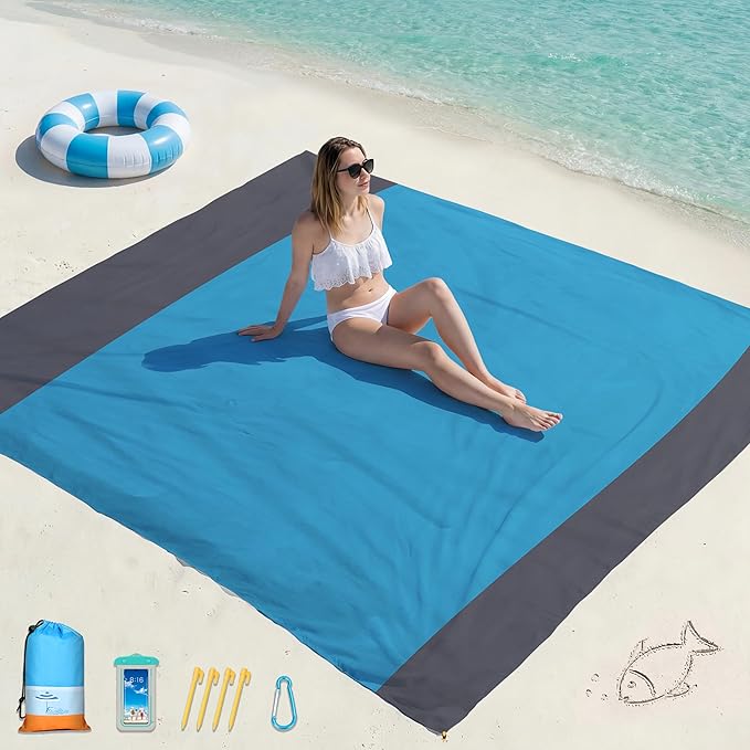 Famstar Beach Blanket Oversized Extra Large 78"X81"/10'X9',Waterproof Sandproof Beach Blanket 2-8 Adults Lightweight Durable for Travel Camping Hiking Picnic