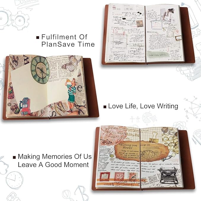 ai-natebok Travel Journal Notebook Vintage Retro Handmade Leather Lined Journal Refillable Note Book for Taking Notes, 4.72 X 7.87inch (White Coffee)