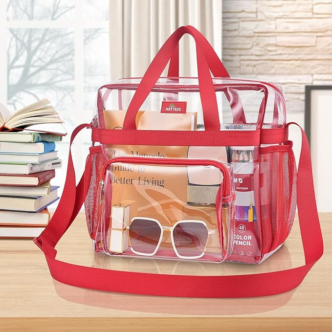 Bagenius Clear Tote Bag Stadium Approved, Game Day Satchel Bag with ‌Non-detachable Reinforced Strap for Concert, Work, Sport