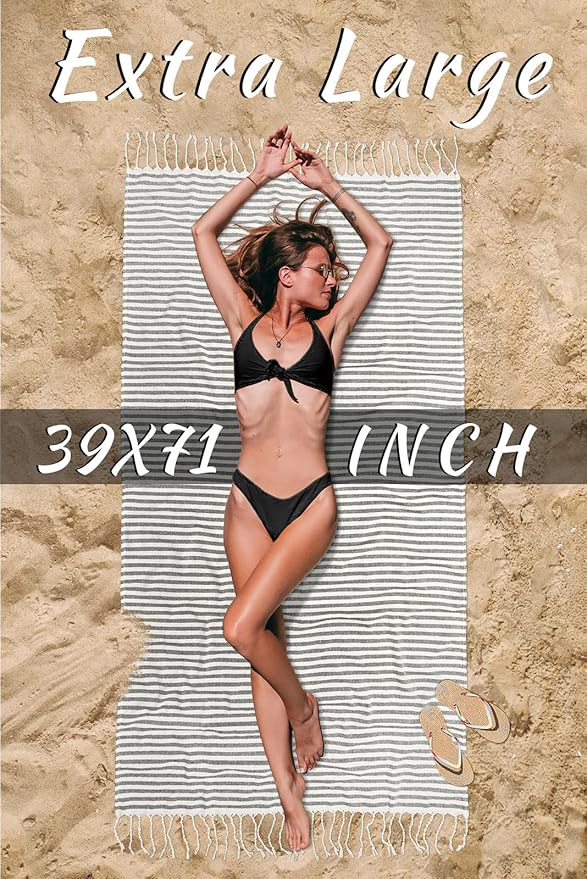 cabanana Turkish Beach Towel Oversized - 40"x70" Quick Dry Sand Free Thin Beach Towels for Adults,Extra Large Cotton Lightweigh Travel Towel for Beach Accessories (Black)