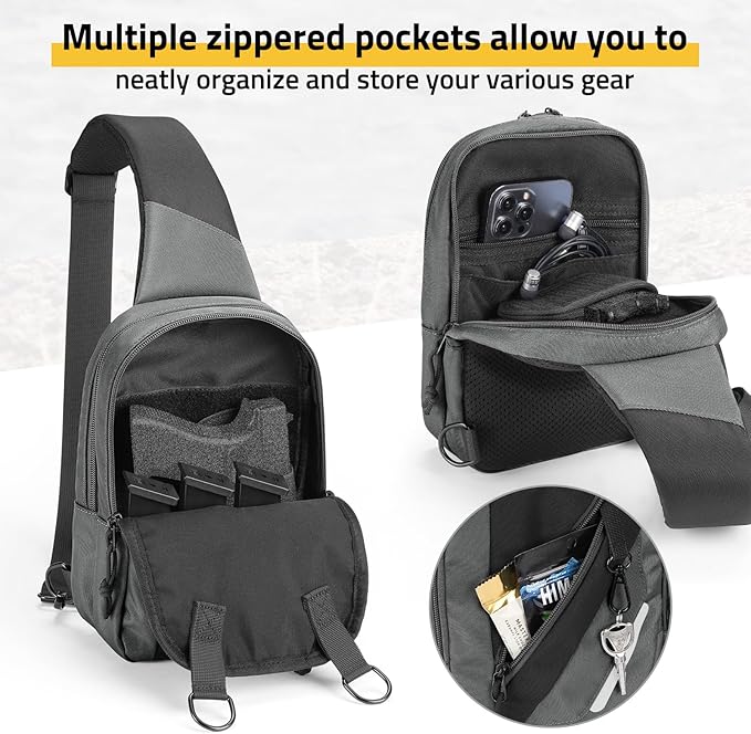 CVLIFE CCW Sling Bag for Men & Women, Tactical EDC Concealed Carry Chest Pack, Quick Draw Concealment Purse, Everyday Carry Crossbody Shoulder Bag for Travel, Hiking, Running & Daily Use, Grey