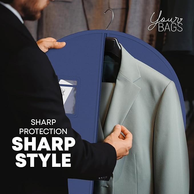 Your Bags Travel Garment Bag – Durable Zippered Single Suit Bag for Storage – Water-Resistant Clothes Cover - Hanging Garment Bags for Travel with ID Pocket – 40" x 24" - Blue (Pack of 3)