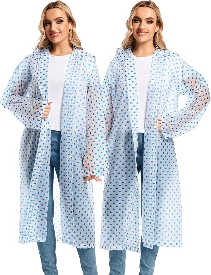 2PCS Rain Ponchos for Adults Reusable Rain Coats for Adults Rain Jackets Raincoats for Men Women
