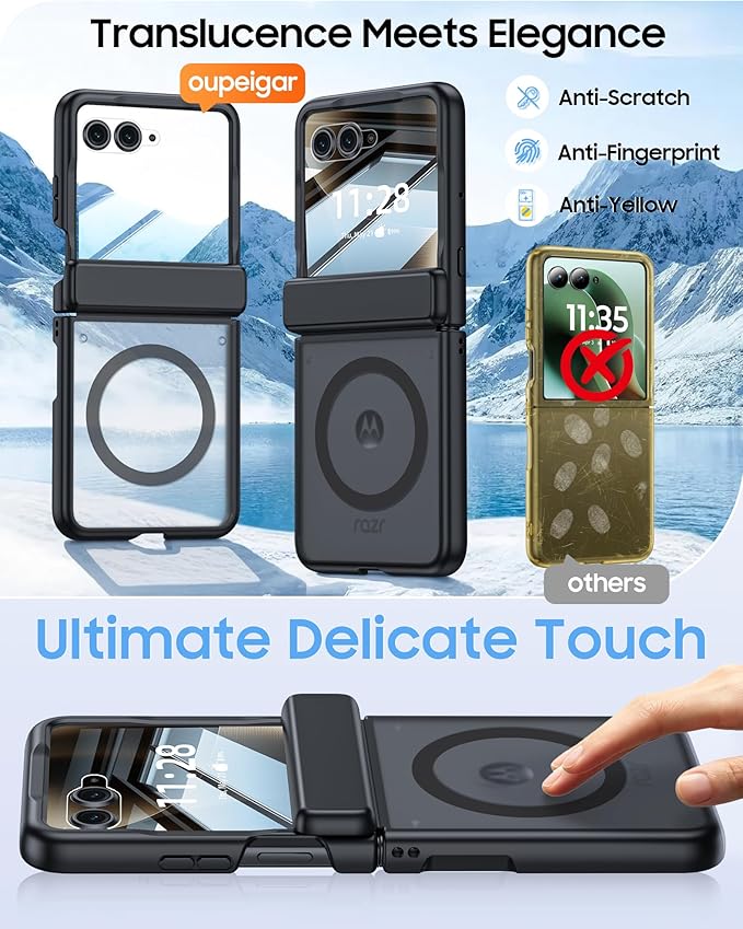 Magnetic for Motorola Razr Ultra 2026/2025 Case,Hinge Protection, Screen Protector, Compatible with MagSafe, Translucent Frosted, Shockproof Slim Cover for Razr Ultra 2026/2025-Black