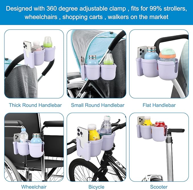Accmor Stroller Cup Holder with Phone Holder, Bike Cup Holder, Universal Cup Holder for Uppababy Nuna Doona Strollers, 2-in-1 Cup Holder for Walker, Wheelchair, Scooter