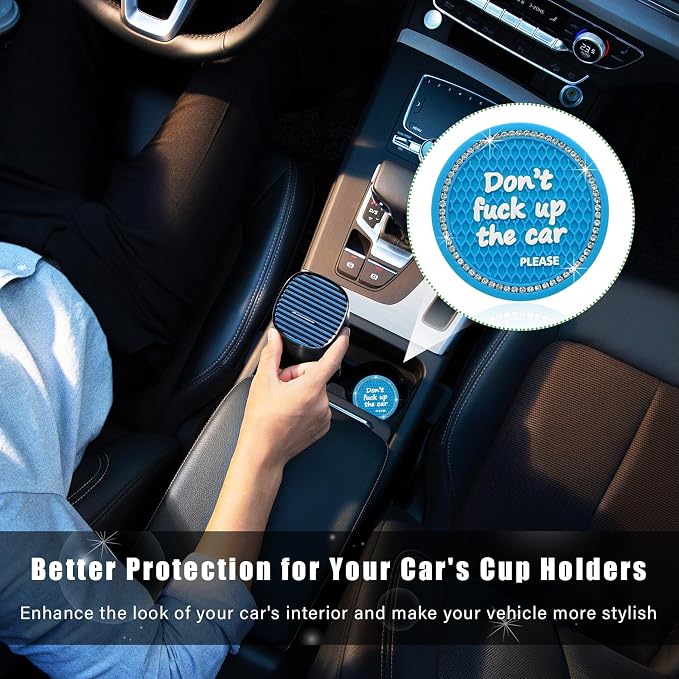 Ziciner 4 Pack Bling Car Cup Holder Coaster, 2.75 Inch Anti-Slip Auto Insert Cup Coaster, Crystal Car Drink Cup Mat Perfect for Women Girls, Universal Interior Decor Accessories (Light Blue)
