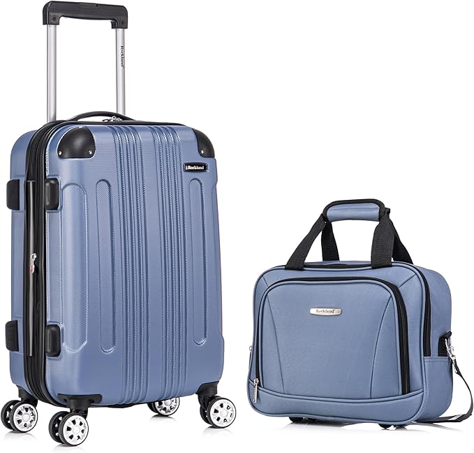 Rockland London Hardside 2 Piece Spinner Wheel Luggage Set, Carry-On 20" and Tote 14", Blue