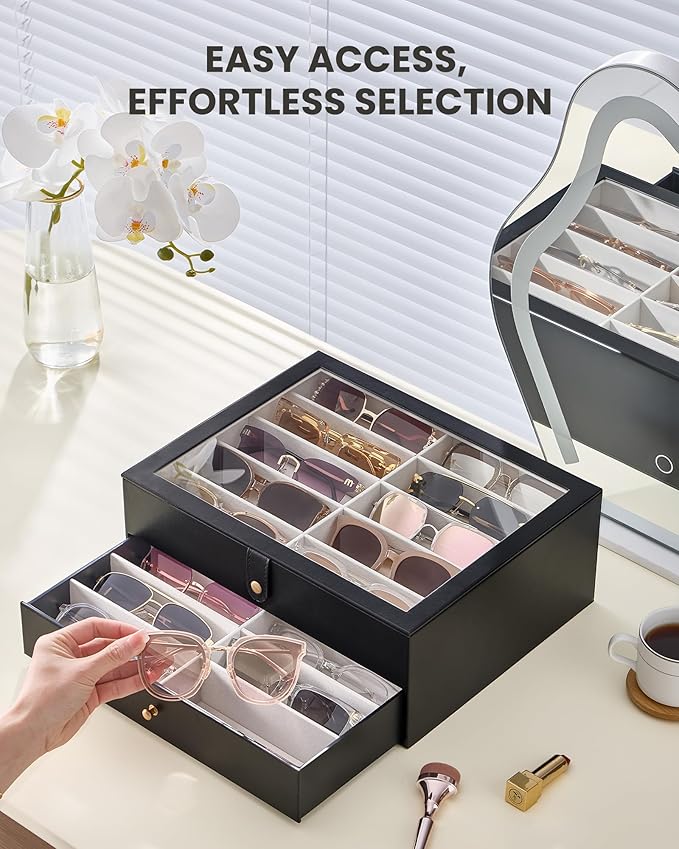 Lolalet 10/20 Slots Sunglasses Organizer Box, Eyeglasses Eyewear Holder Case for Multi Pairs Collection