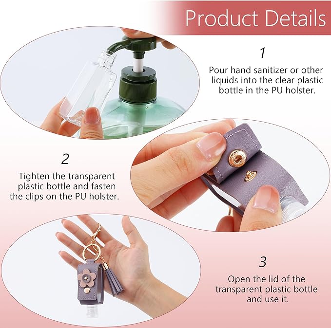 4Pcs Hand Sanitizer Keychain, 30ml Refillable Portable Hand Sanitizer for Toiletry Lotion Liquid Soap Shampoo