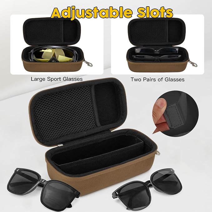 Double Eyeglasses Case,Hard Shell Glasses Case Travel Sunglasses Organizer with Adjustable Slot & Clip for Men Women
