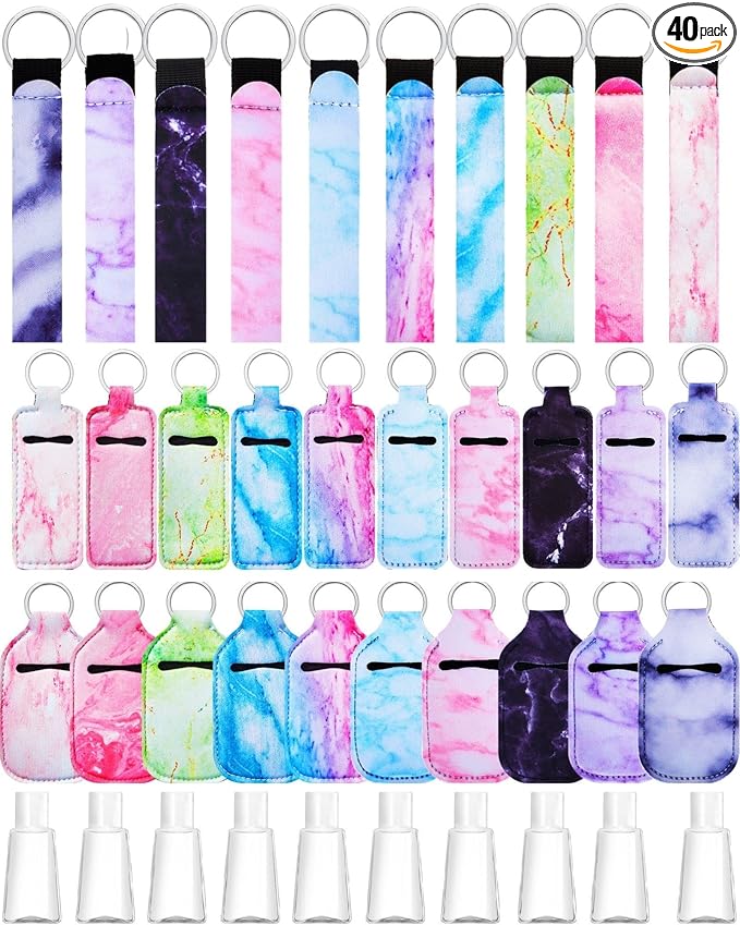 Geiserailie 40 Pcs Hand Sanitizer Keychain Holder Set Travel Bottle Holder Lipstick Case Wristlet Keychain for Women(Boho)